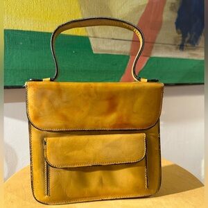 Vintage Handbag with Marberlized Glossy Finish — Saddle/Yellowish Brown